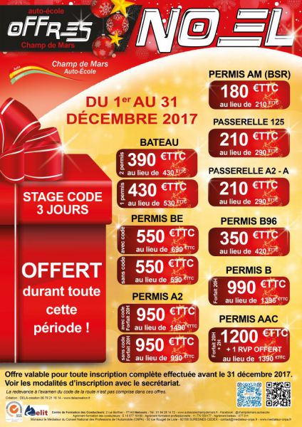 Nos offres de Noël 2017 – Permis B – AAC – Permis accéléré